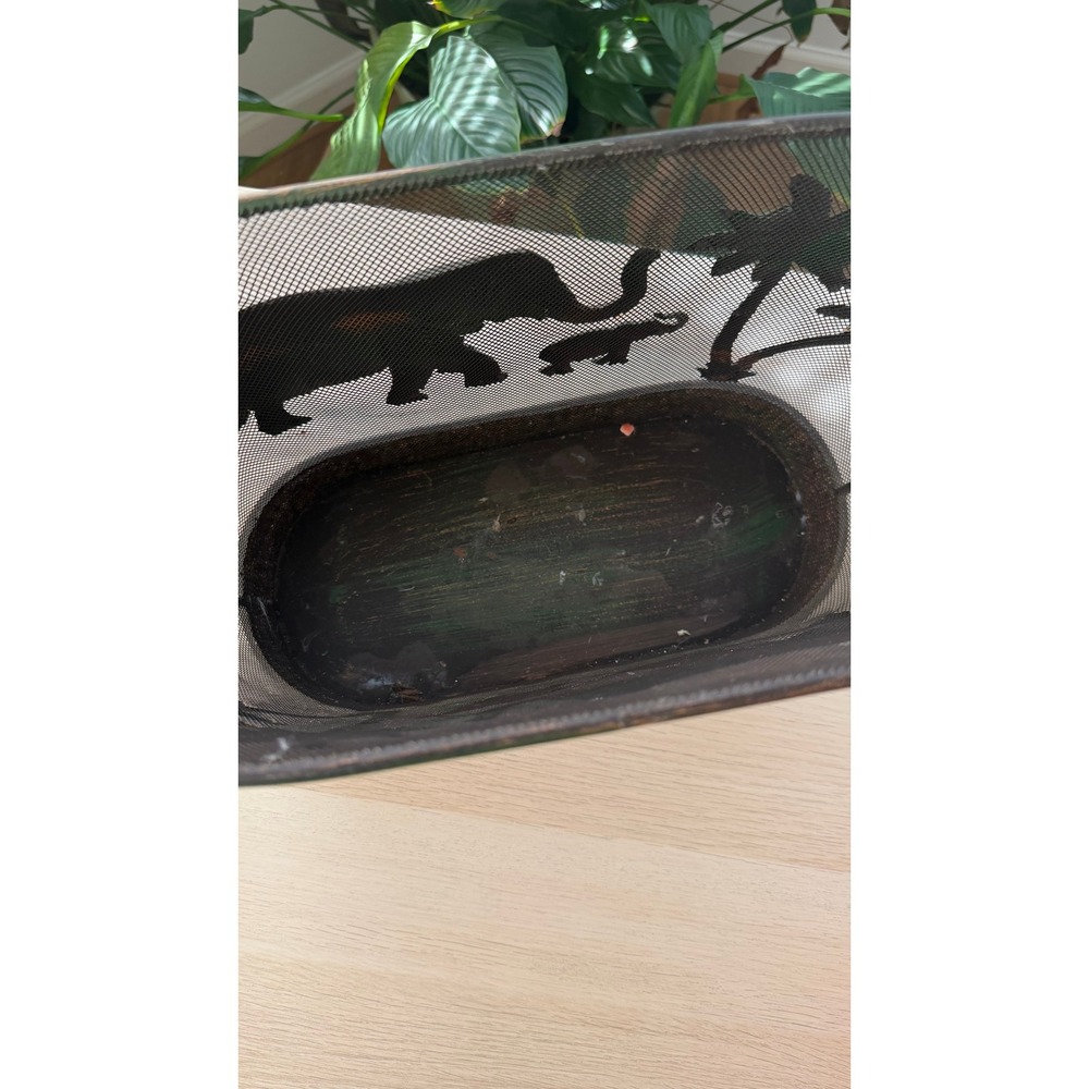 MCM Safari Elephant Metal Mesh Oval Basket Bronze Tone Woven Base Ring Handles - Picture 2 of 4